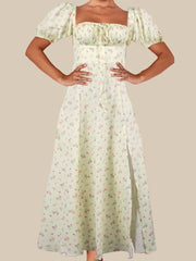Floral print long dress, perfect for a romantic and feminine look. Features a flowing silhouette and vibrant floral pattern, ideal for summer weddings, garden parties, or special occasions.