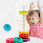 "Experience colorful engineering fun with our Rainbow Gears Stacking Toy! Build, stack, and create mesmerizing gear combinations for endless playtime joy."