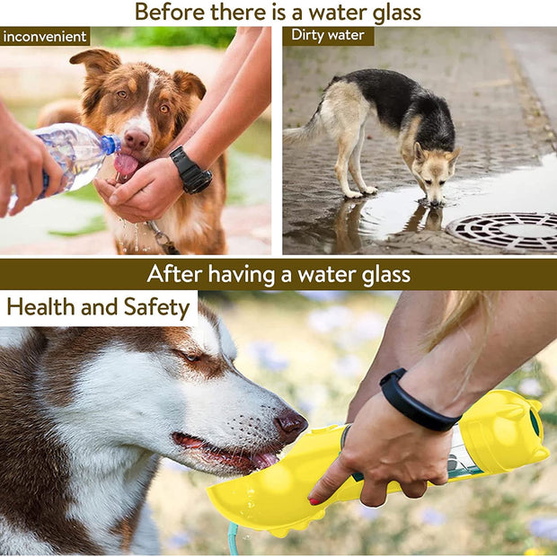 "Portable Water Bottle Food Feeder: Keep your pet hydrated and fed on-the-go with this convenient and versatile travel accessory."