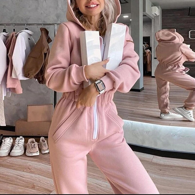 Hooded Straight Jumpsuit - Casual and Comfortable One-Piece with Hood Detailing