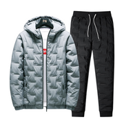 Comfortable men's casual sweat suits for versatile wear. This matching set includes a sweatshirt and sweatpants, perfect for lounging, running errands, or staying cozy on chilly days.