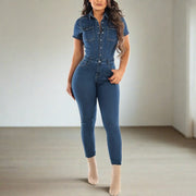 Short Sleeve Denim Romper - Sara closet