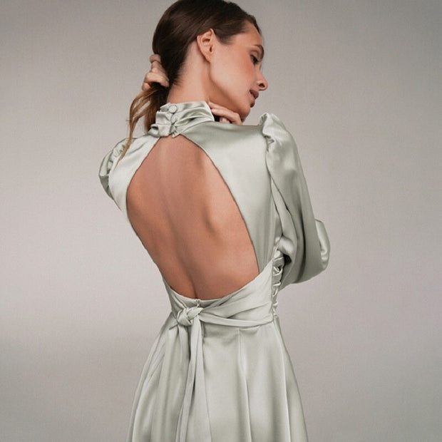 Collar Satin Women Dresses - Elegant Satin Attire with Chic Collar Detailing
