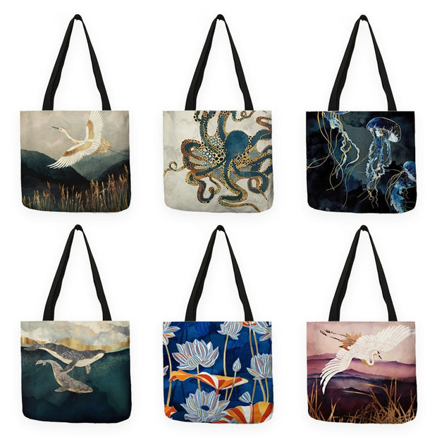 Japanese Ukiyo-e Crane Designer Tote Bag - Sara closet