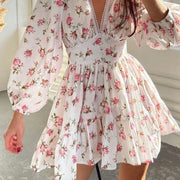 Women's Floral Puff Sleeve Short Dress - Sara closet