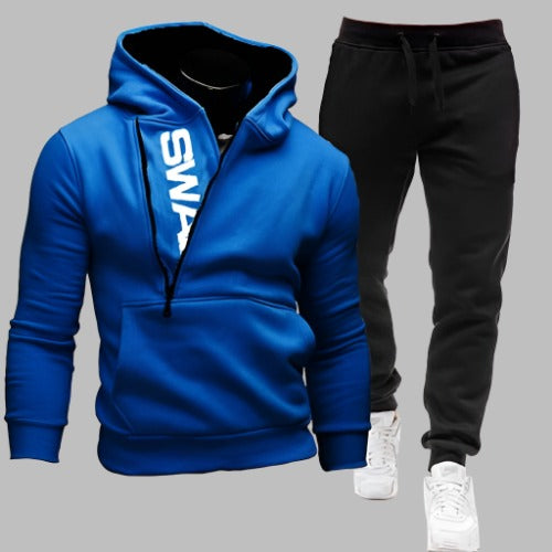 Stylish men's casual tracksuit, perfect for lounging or staying active. This comfortable and versatile set includes a matching jacket and pants, ideal for casual outings or workouts.