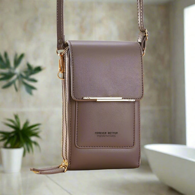 Touch screen crossbody shoulder bags, featuring a transparent front for easy device access. Combining style and practicality, perfect for on-the-go convenience.