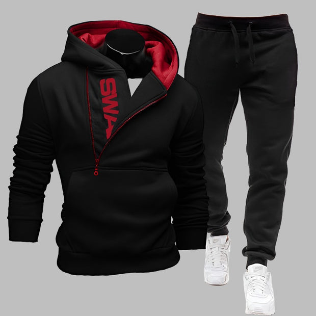 Stylish men's casual tracksuit, perfect for lounging or staying active. This comfortable and versatile set includes a matching jacket and pants, ideal for casual outings or workouts.
