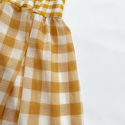 "Vintage Gingham Long Dress - Timeless Charm with Checkered Pattern and Flowing Silhouette"