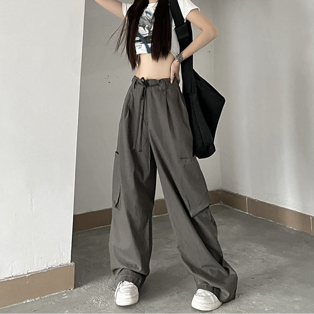 Gothic Punk Parachute Pants - High Waist, Polyester Material, Full Length, Loose Fit, Broadcloth Fabric, Slight Stretch, Pockets, Elastic Waist Closure.