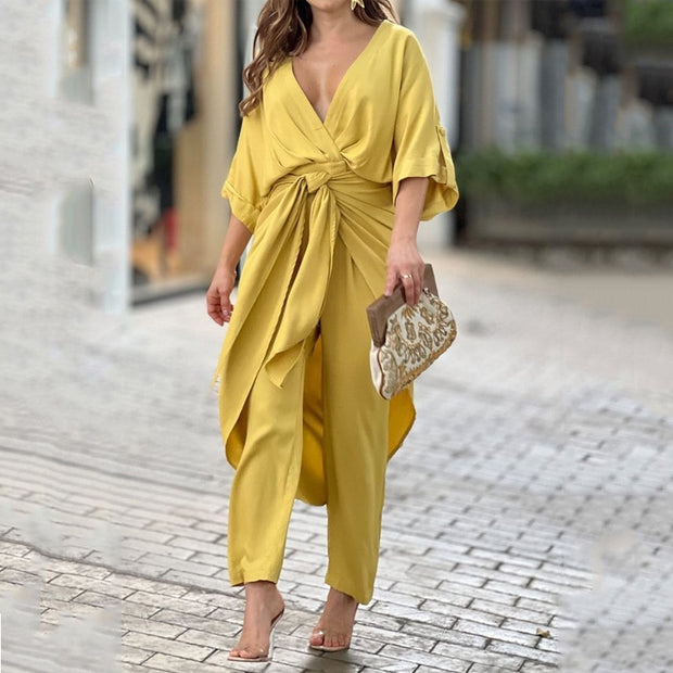 Half sleeve casual two-piece set - a comfortable and stylish ensemble featuring a coordinating top and bottom with half sleeves, perfect for relaxed yet trendy looks.