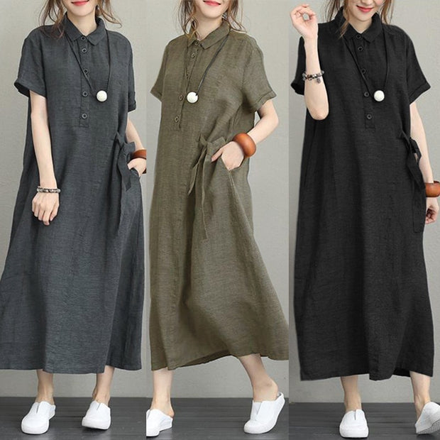 #WomenShortSleeveMidiDresses #ShortSleeveMidiDress #CasualMidiDresses #VersatileMidiLength #ComfortableAndStylish #LooseSilhouetteDress #ONeckNeckline #SolidPatternDress #EmpireWaistMidiDress #EverydayFashion #BreathableFabric #PocketsDetail #ChicAndRelaxedStyle #HighStretchElasticity #BroadclothMidiDress