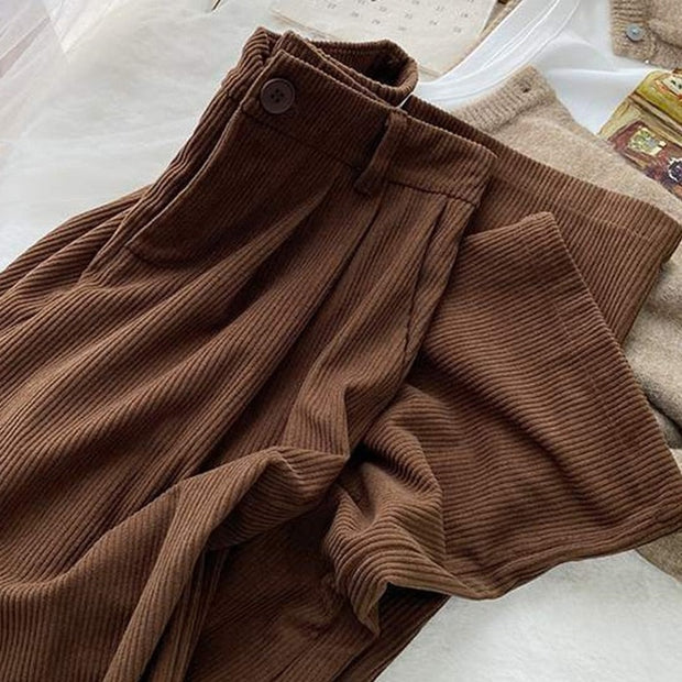 High Waist Corduroy Pants - Stylish and Comfortable Bottoms for Women. Elevate Your Look with Classic Corduroy Texture and Flattering High Waist Design."