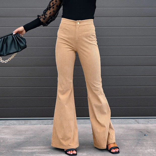 Women's Solid Corduroy Trousers - Classic Comfort and Style. Elevate Your Wardrobe with Versatile Corduroy Pants for Effortless Chic Looks.