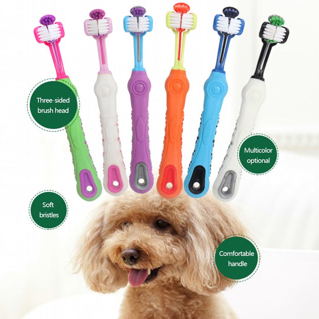 "Triple-Angle Pet Dental Brush: Effortlessly clean your pet's teeth from all angles with this innovative dental care tool."