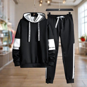 Men's casual tracksuit for versatile comfort and style. This matching set includes a zip-up jacket and coordinating pants, perfect for lounging, running errands, or light workouts.