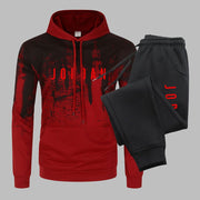 Men's printed hoodie set featuring stylish designs and comfortable fit. This versatile set includes a hoodie and matching pants, perfect for casual outings, lounging, or workouts.