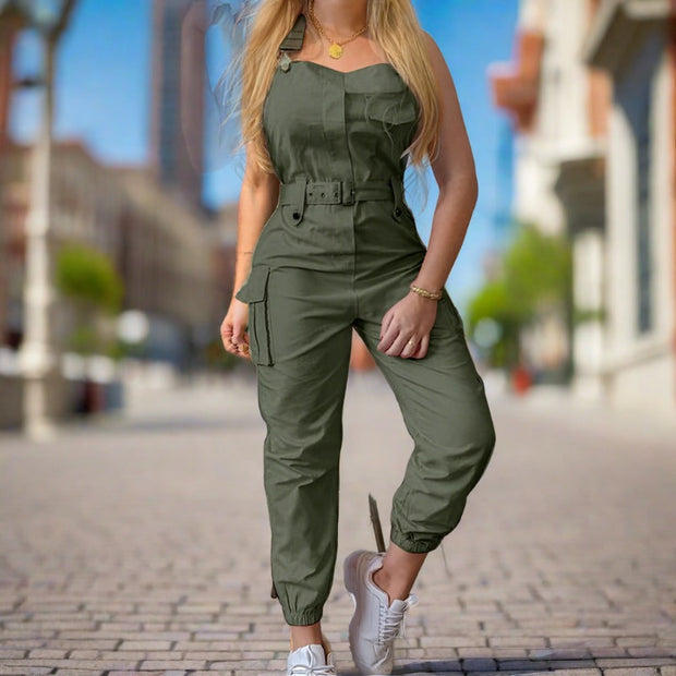 High Waist Belt Casual Jumpsuit - Stylish and Versatile One-Piece for Effortless Chic