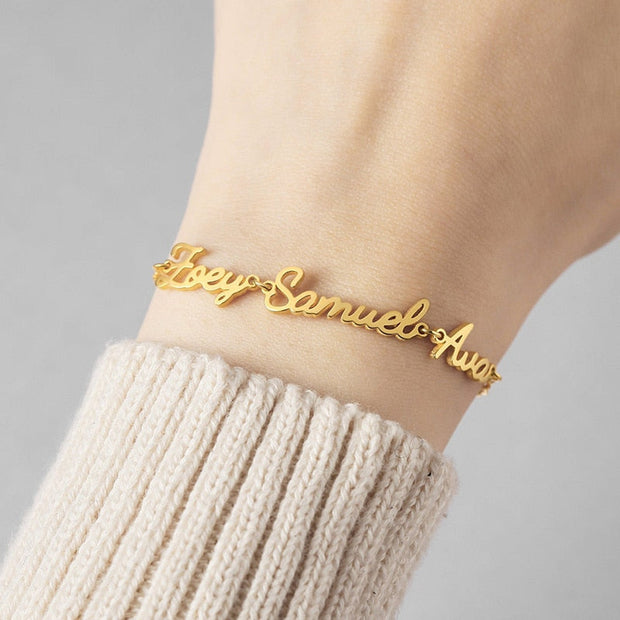 "Customized Bracelet: Personalize with Up to 4 Names. Unique, Meaningful Gift Option. Order Yours Today!"