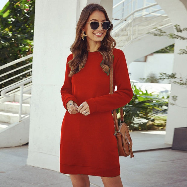 Cozy Pocketed Sweater Dress - Comfortable Knitwear with Convenient Pockets for Everyday Wear