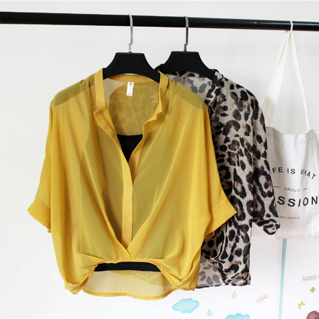 Leopard Chiffon Shirts - Sara closet
