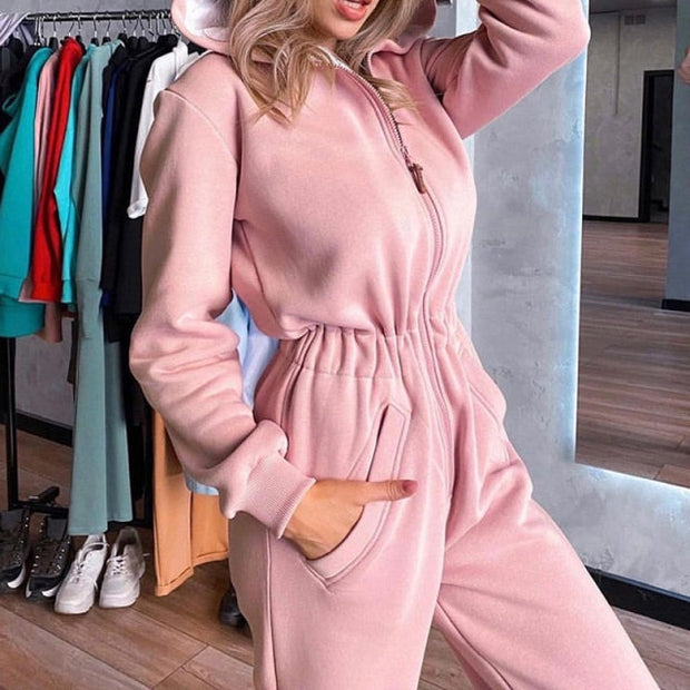 Hooded Straight Jumpsuit - Casual and Comfortable One-Piece with Hood Detailing