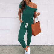 Women off-shoulder jumpsuit - a chic and stylish one-piece outfit featuring an off-shoulder neckline, perfect for a trendy and feminine look.