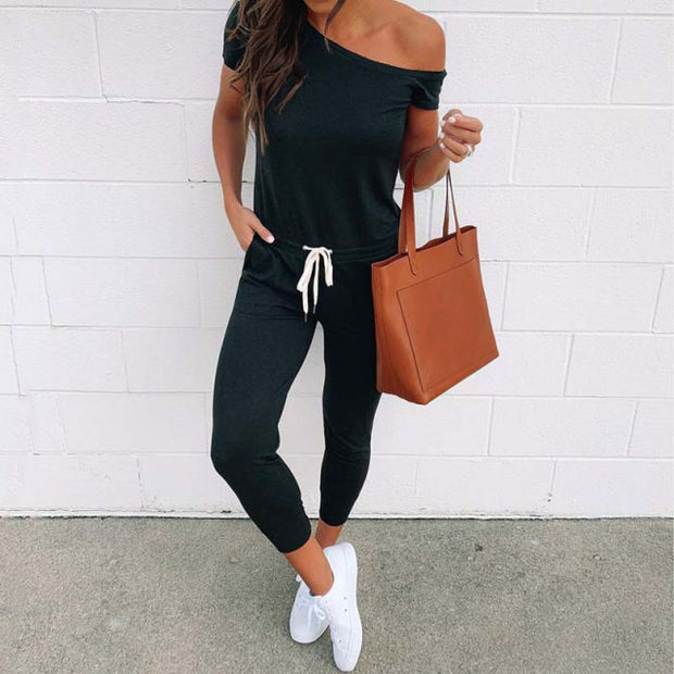 Women off-shoulder jumpsuit - a chic and stylish one-piece outfit featuring an off-shoulder neckline, perfect for a trendy and feminine look.