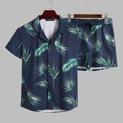 Maple printed beach suit featuring vibrant maple leaf patterns for a tropical vibe. This stylish set includes a top and matching shorts, perfect for a day at the beach or poolside lounging.